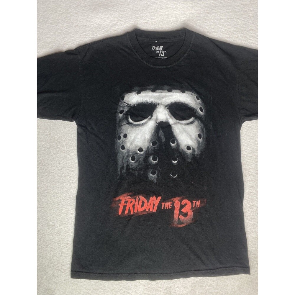 Friday the 13th T-Shirt Mens Size M Black Jason Voorhees Mask Horror Graphic Tee